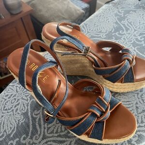 Rogue Denim and Leather Wedge Sandals W size 10